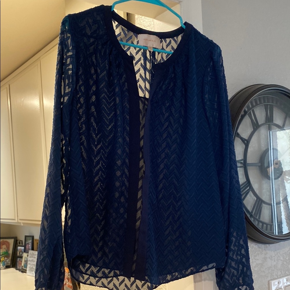 Skies Are Blue Long Sleeve Mandarin Collar Blouse